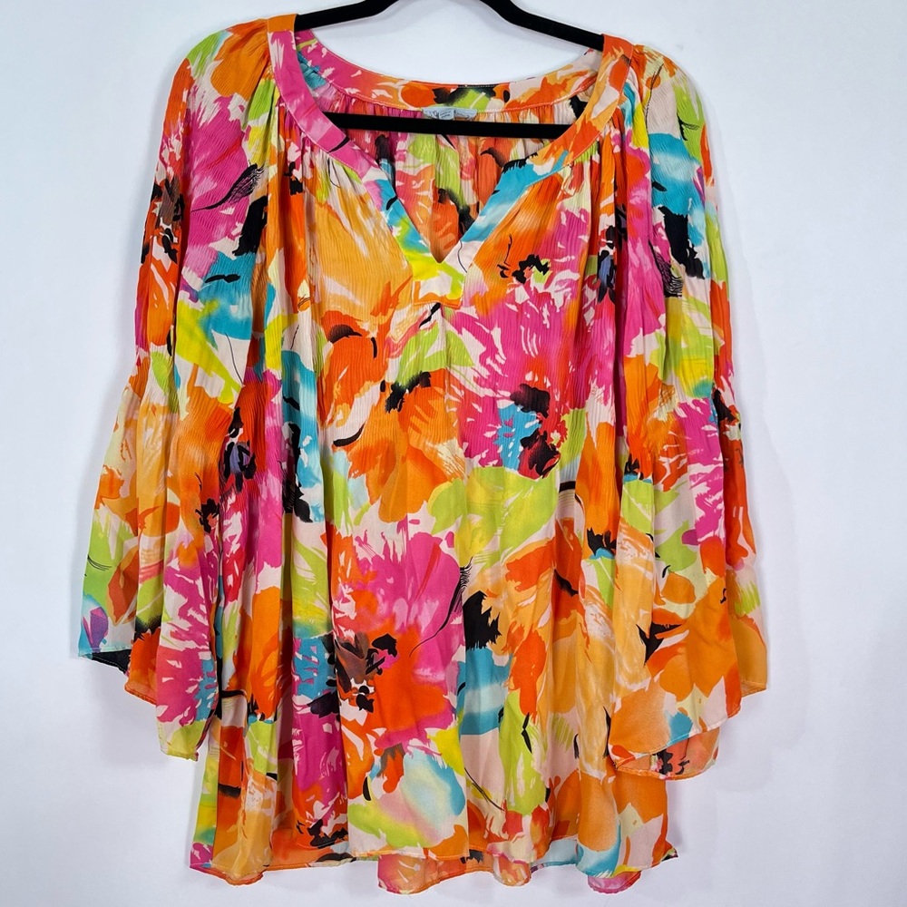 Vibrant Floral Peasant Blouse - Multi